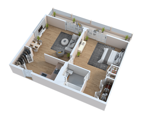 Floor plan for 1 bed, 1 bath, 715 sqft